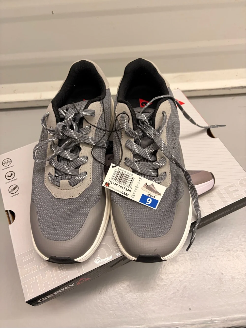Gerry Men's Creston Lightweight Athletic Sneakers Gray NIB - Size 9
